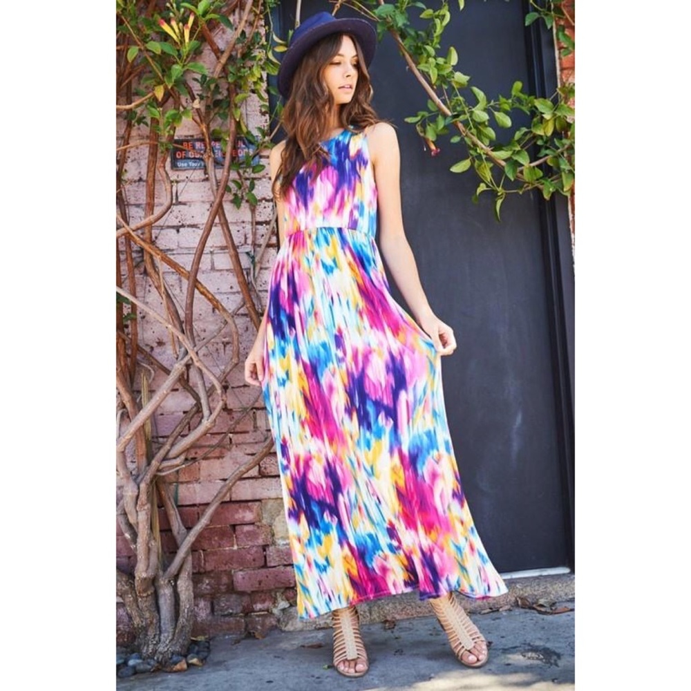 🎉HP🎉 Watercolor Maxi Dress With Pockets - Picture 8 of 9